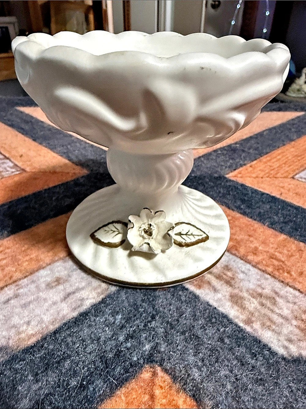 Trimont ware Japan White bisque puller candle holder. Floral